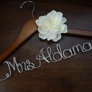 Personalized Wedding Dress Hanger with Ivory Fabric Flower